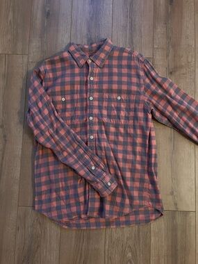 J. Crew Men's Plaid Flannel Button-Up Shirt - Coral and Periwinkle